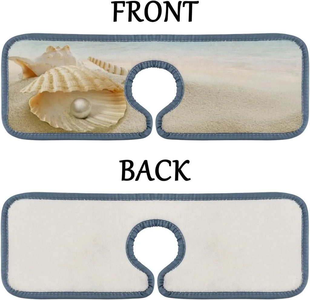 Sea Beach Washable Mat, 3PCS Microfiber Faucet Bestwell Mats Starfish Drying Sink Drip Kitchen Splash Summer Absorbent Guard Bath Catcher, Countertop Sinkmat