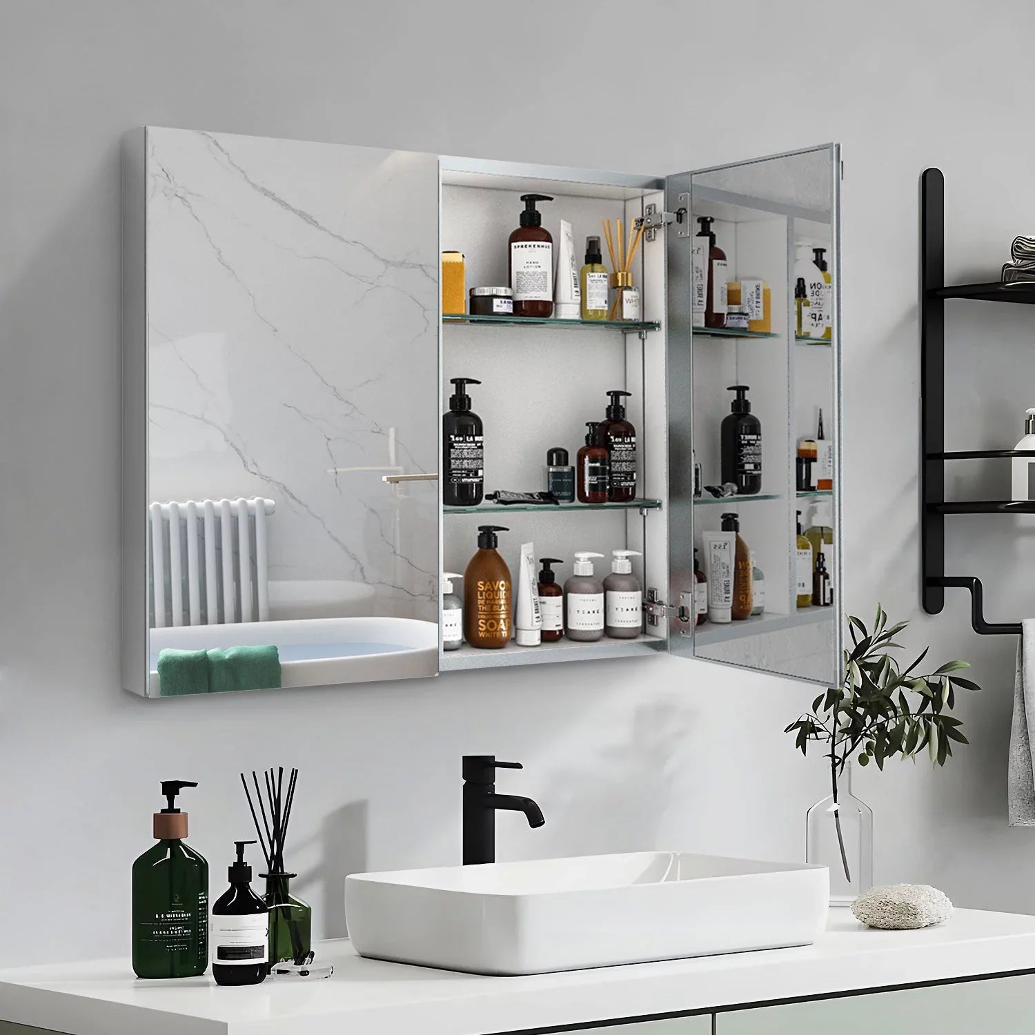 Elegant Door Cabinet Double Reflections Medicine Mirror