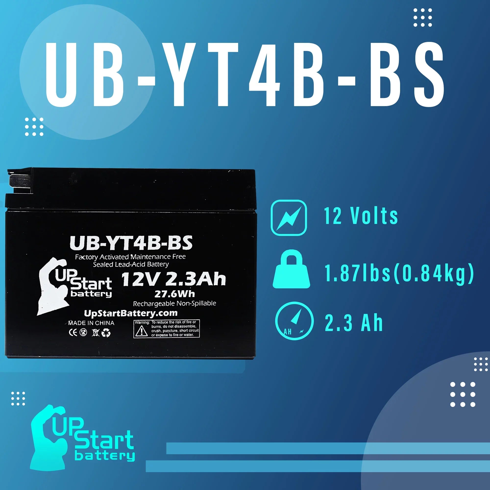 Maintenance UB-YT4B-BS Factory 2012 for 12V, Replacement SR400 - (FI) Motorcycle Battery 2.3Ah, Free, 400CC Battery 3-Pack UpStart Yamaha Activated,