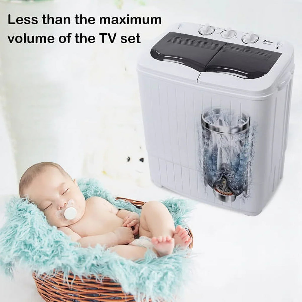 Machine Washer with 7.7lbs Washing for 14.3lbs, Drain Dorms Apartments with Machine Tub Spinner, SYTHERS 6.6lbs Washer Mini Pump, Semi-Automatic Combo Twin