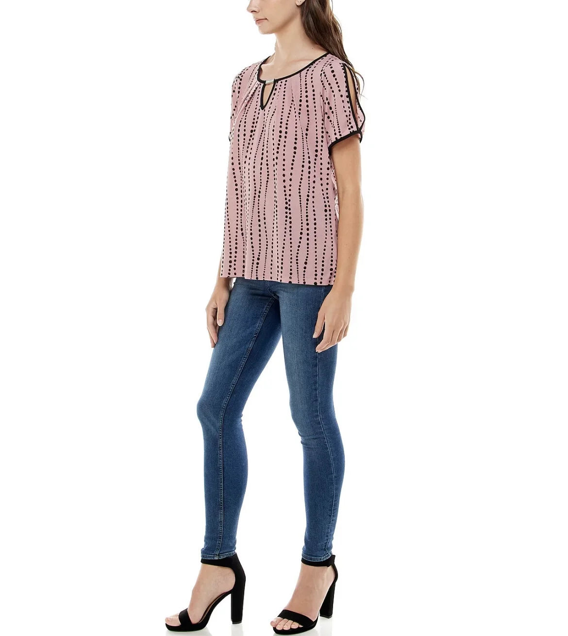 Adrienne Women's and Top Contrast dimension Vittadini Sleeve Split Keyhole XL Binding