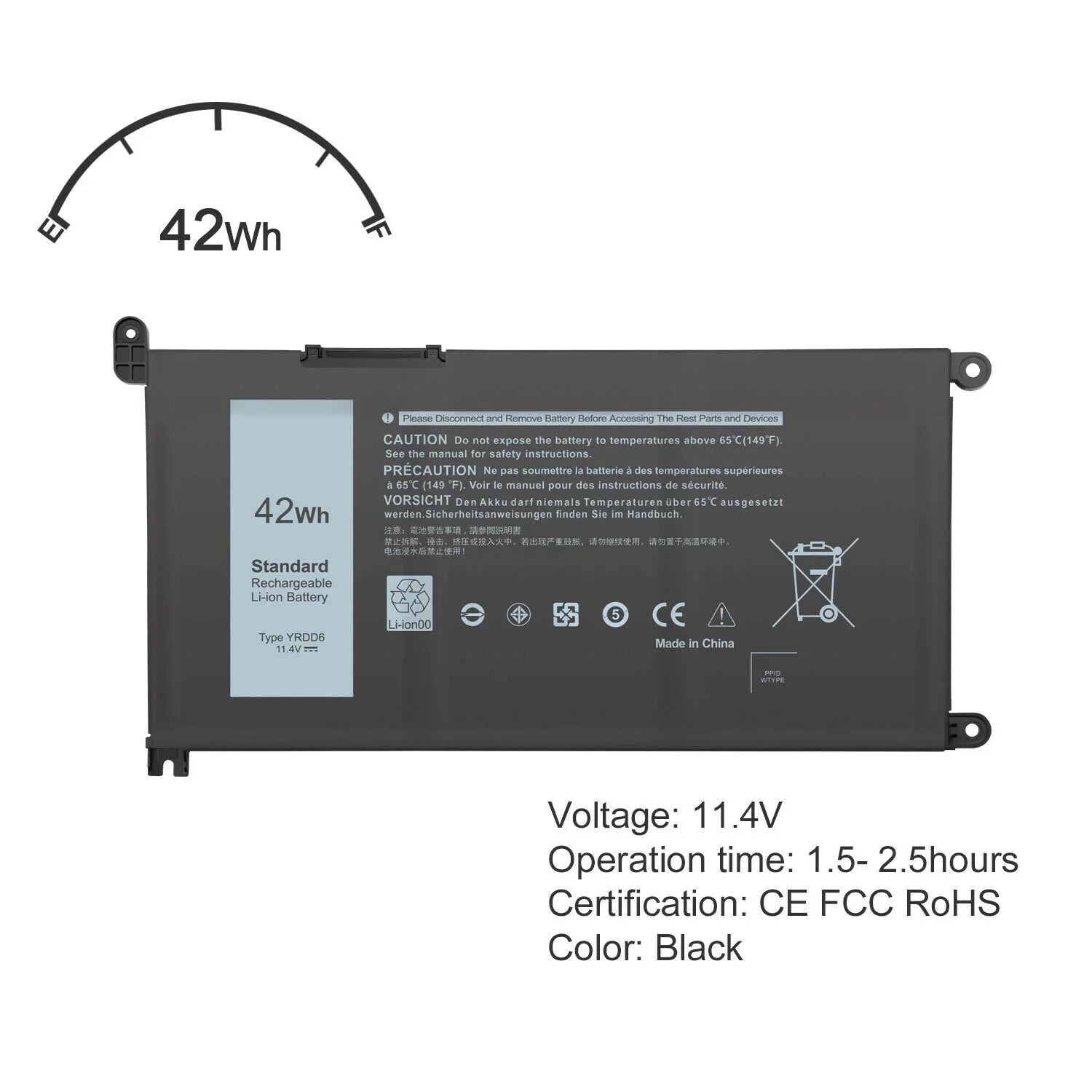 Battery 3493 FAST USPS 5480 Inspiron 42Wh 15 3584 for 3593 YRDD6 5485 5491