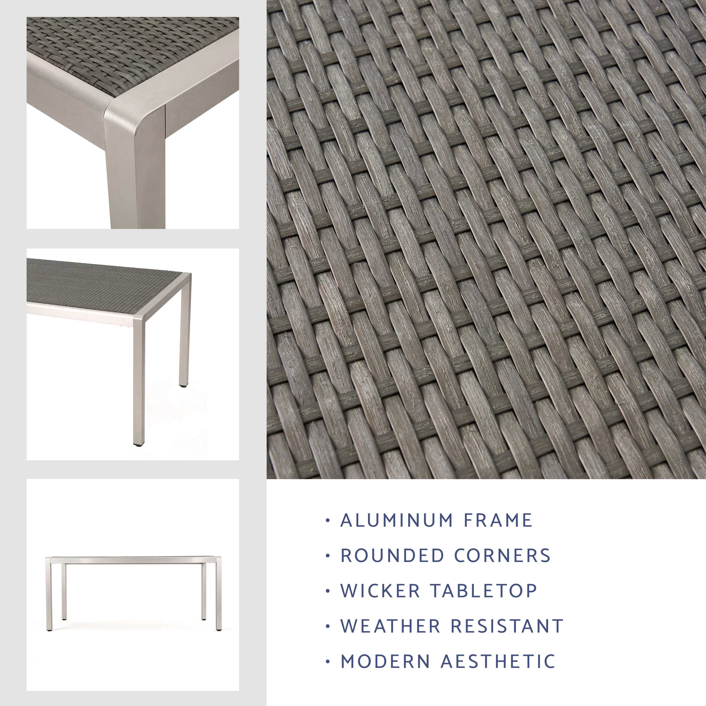 Bay exterior Grey Dining Coral with Wicker Table Top, Aluminum