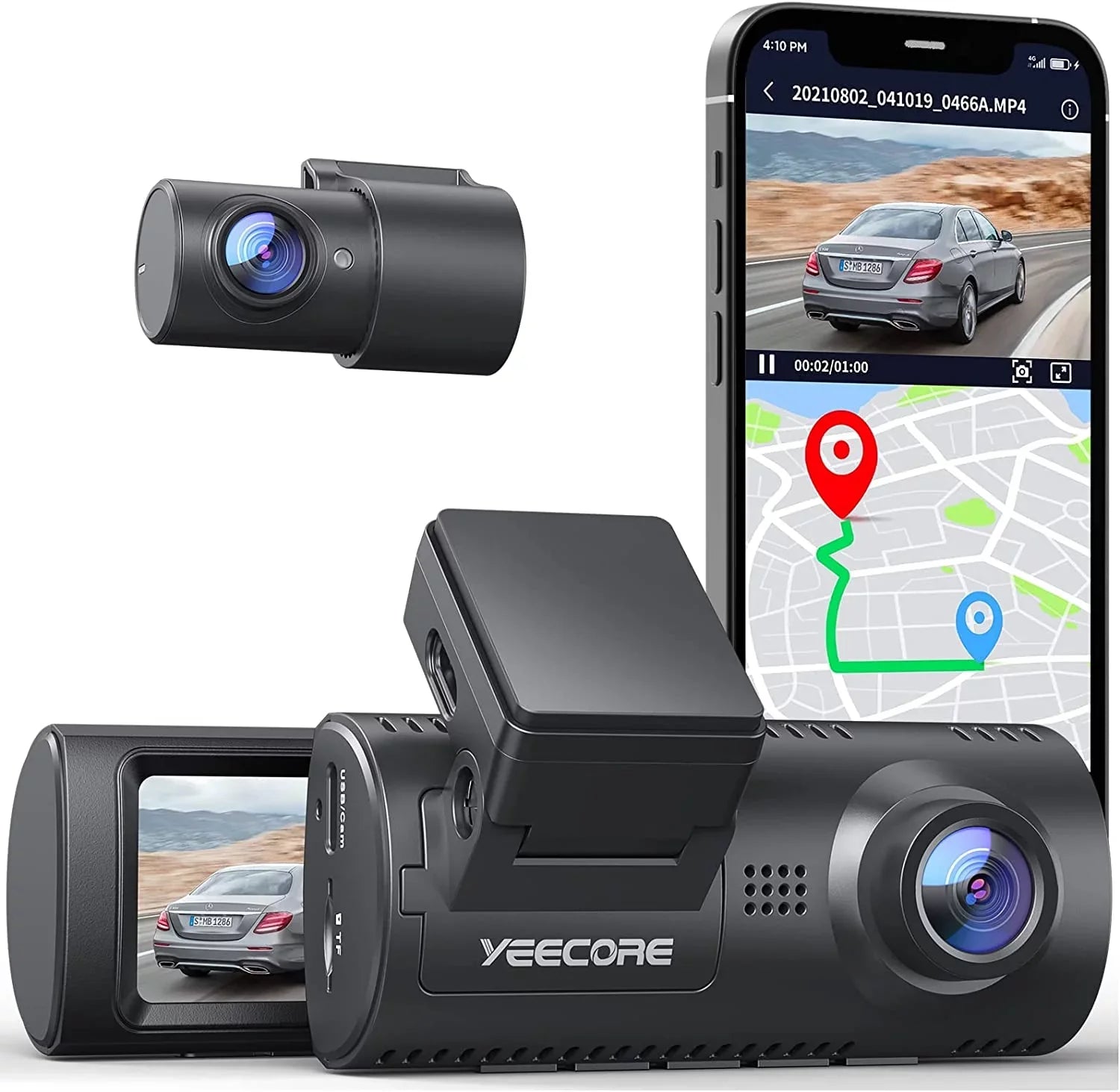 Built-in Record Dash Dash Vision, Dual Dash 2.5K+1080P Super Yeecore G-Sensor, and Portable Dam, Rear, App Magnetic Mount, WiFi Camera GPS, for D32 Mode, Night Front Cam Control, Parking Cars Accident
