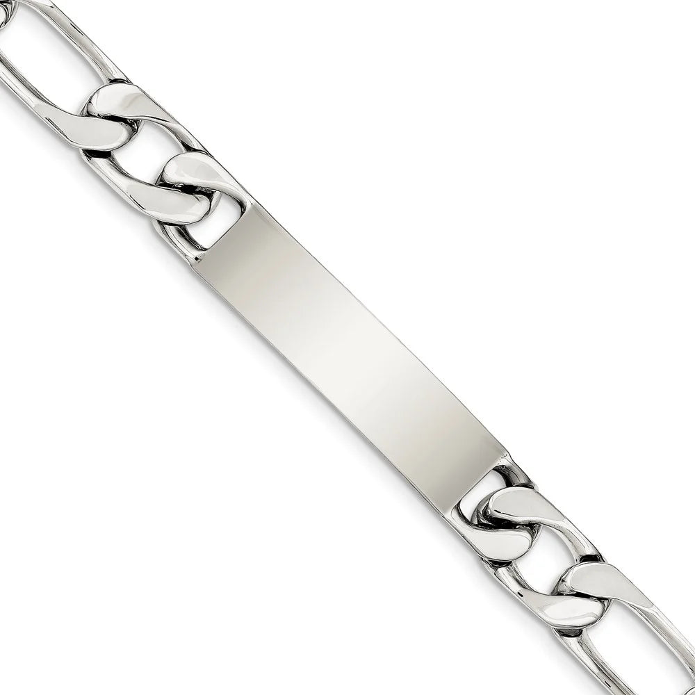 Sterling in Silver Polished 8.5 12 Men's mm Link Engraveable Figaro Bracelet ID