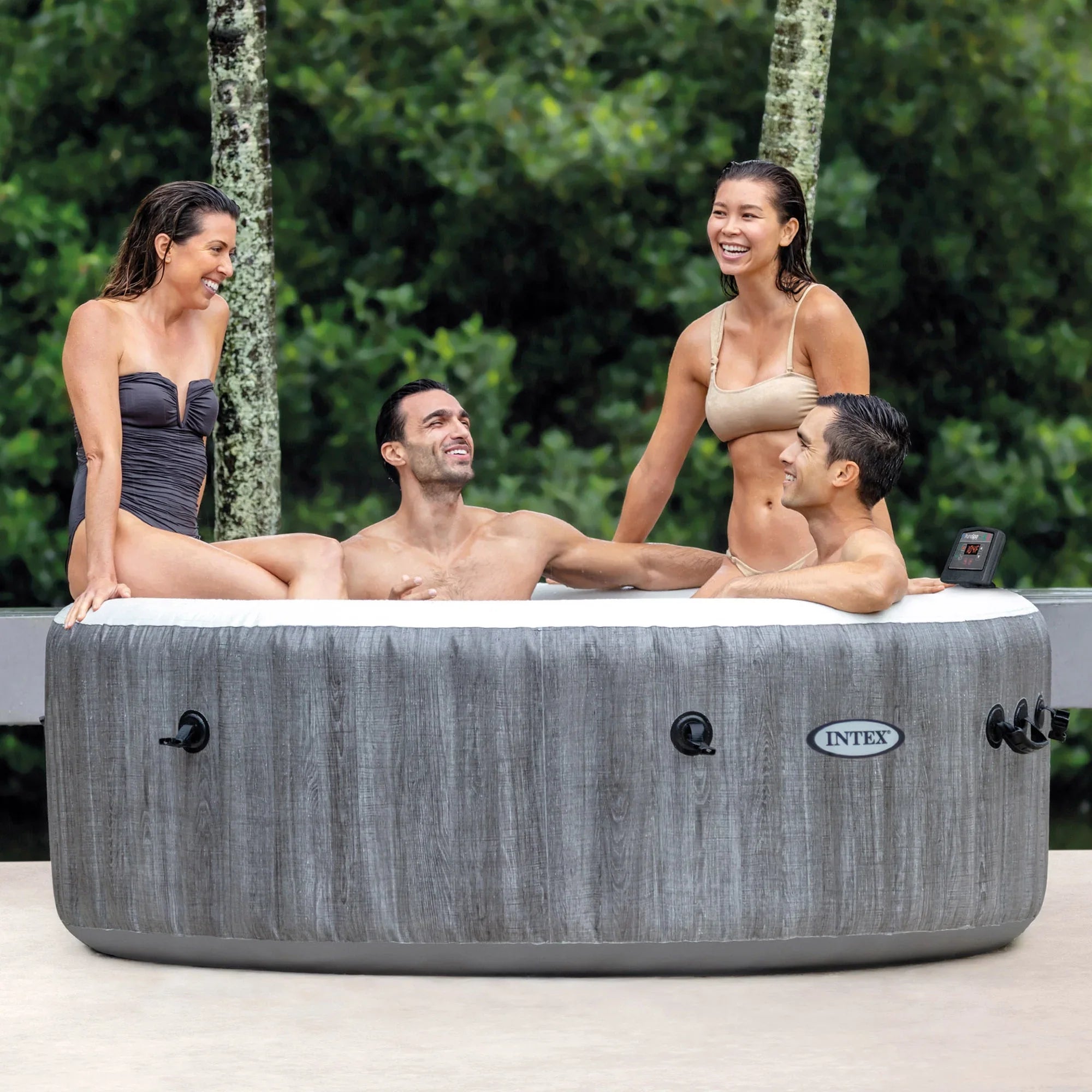 with PureSpa Greywood Inflatable Deluxe Bundle Bubble Intex Jet Spa Plus