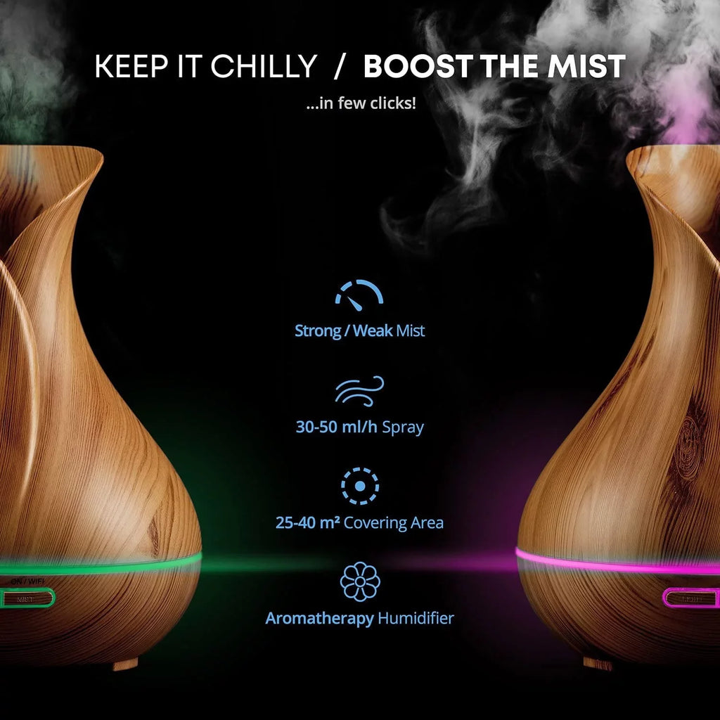 Light Home Essential Modern Sierra Aromatherapy Diffuser 400 Oils, ml and WiFi Humidifier for Smart Wood