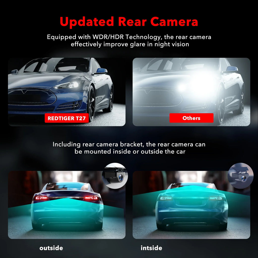32GB 11" , Dash Screen Free Mirror Cars, UHD Vision Full Dash Card Rearview Touch GPS Cam, Dash Mirror 2.5K Camera for Rear and View REDTIGER with 4K Rear Front Night Camera