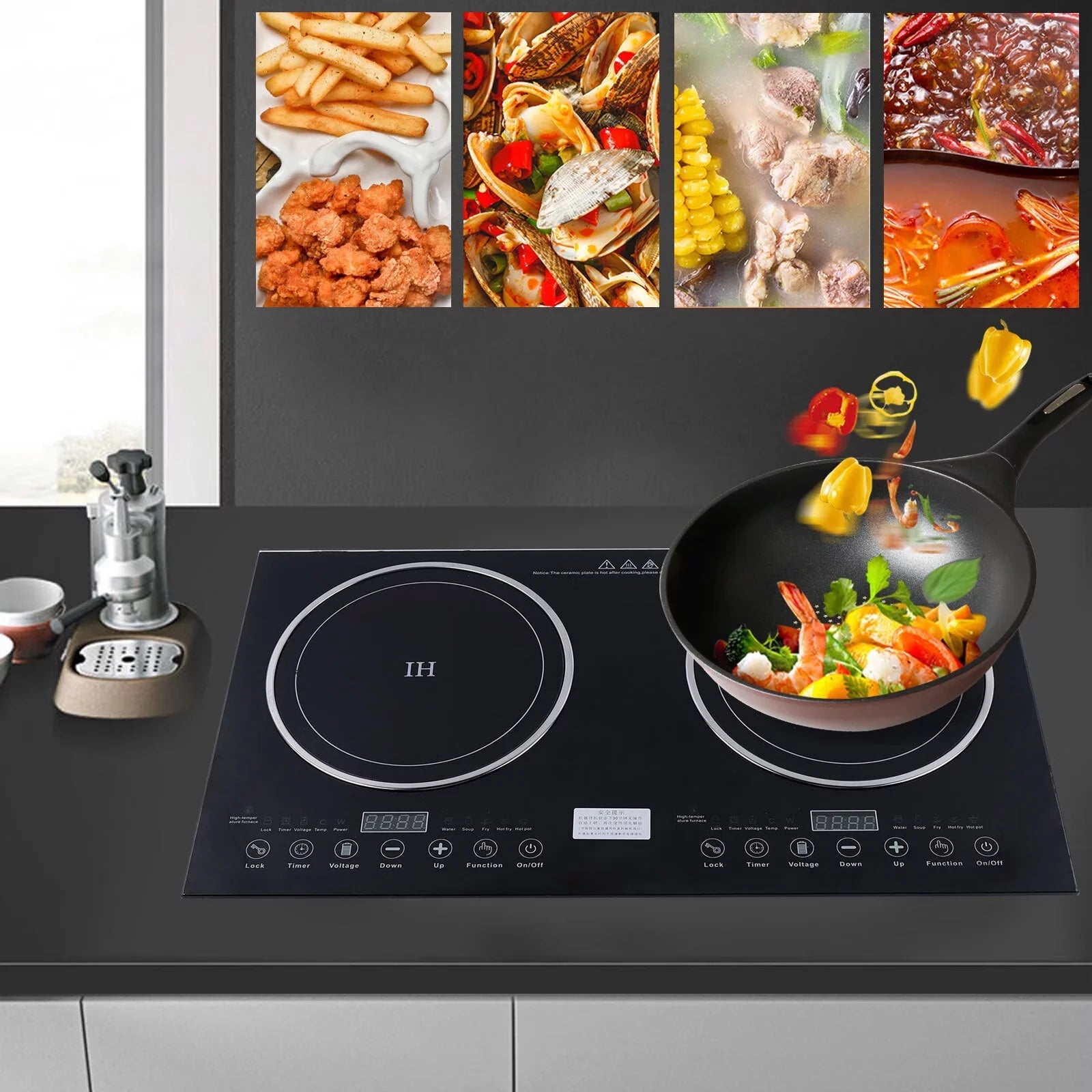 Digital Dual 1200W Burner Cooktop Sensor Cooker Touch ANQIDI Countertop Stove Cooker+1400W Ceramic Portable