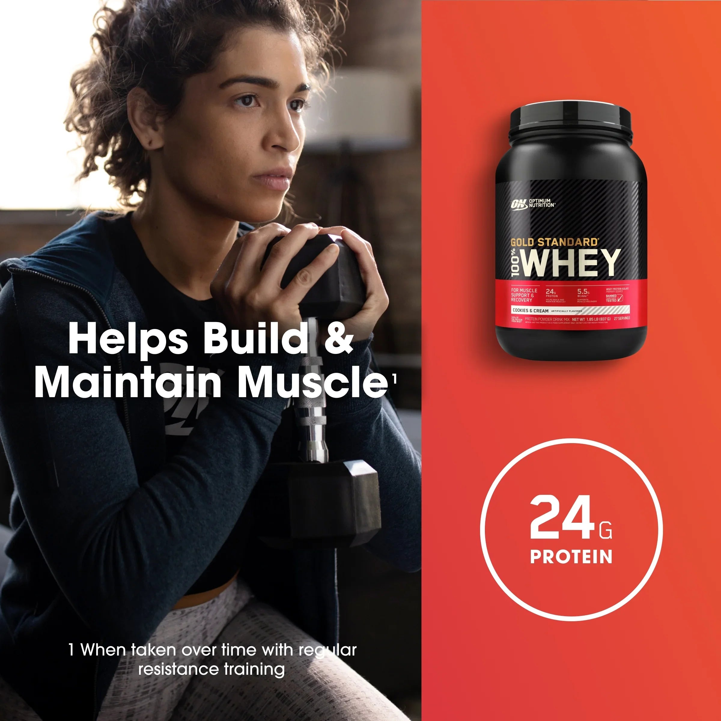 Protein & Cookies g Cream, lb, Protein, 100% 24 Nutrition, Standard Optimum 1.85 Whey Gold Powder, 27 Servings