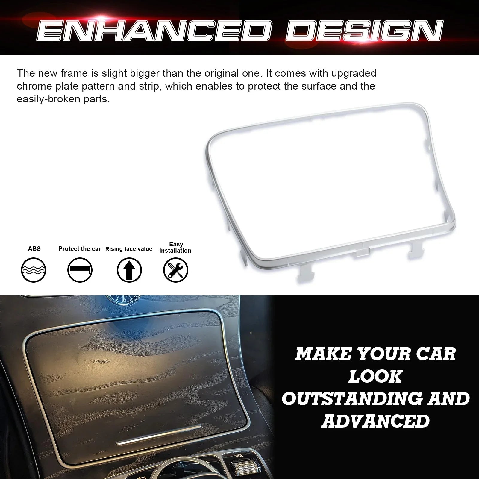 C W205 Tech W253 2015-2021 Ashtray Storage Compatible Console Frame Class GLC Trim, GLC 300 Class with Benz Mercedes Center C400 Xotic C63 Box C300 2016-2023 Chrome,