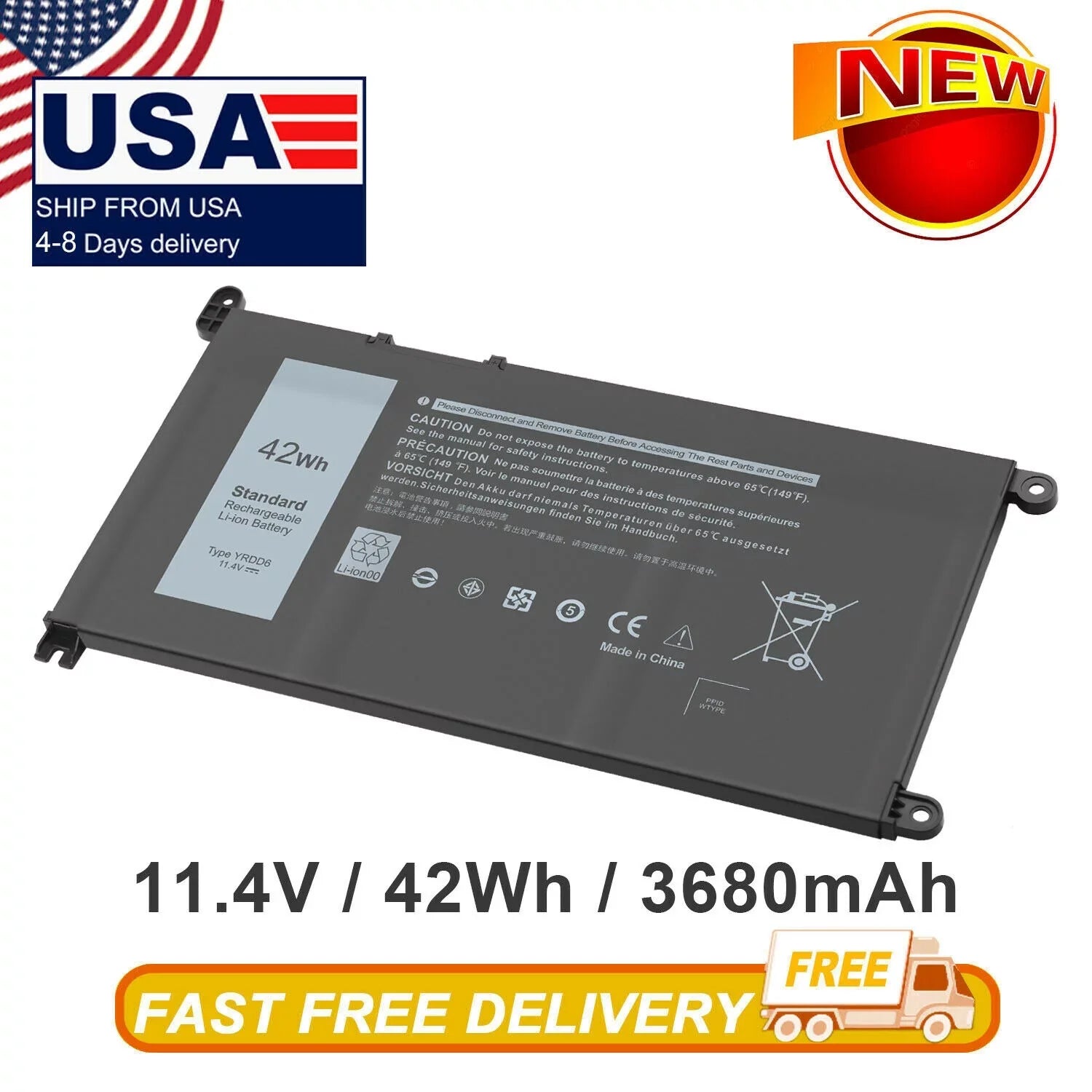 Battery 3493 FAST USPS 5480 Inspiron 42Wh 15 3584 for 3593 YRDD6 5485 5491