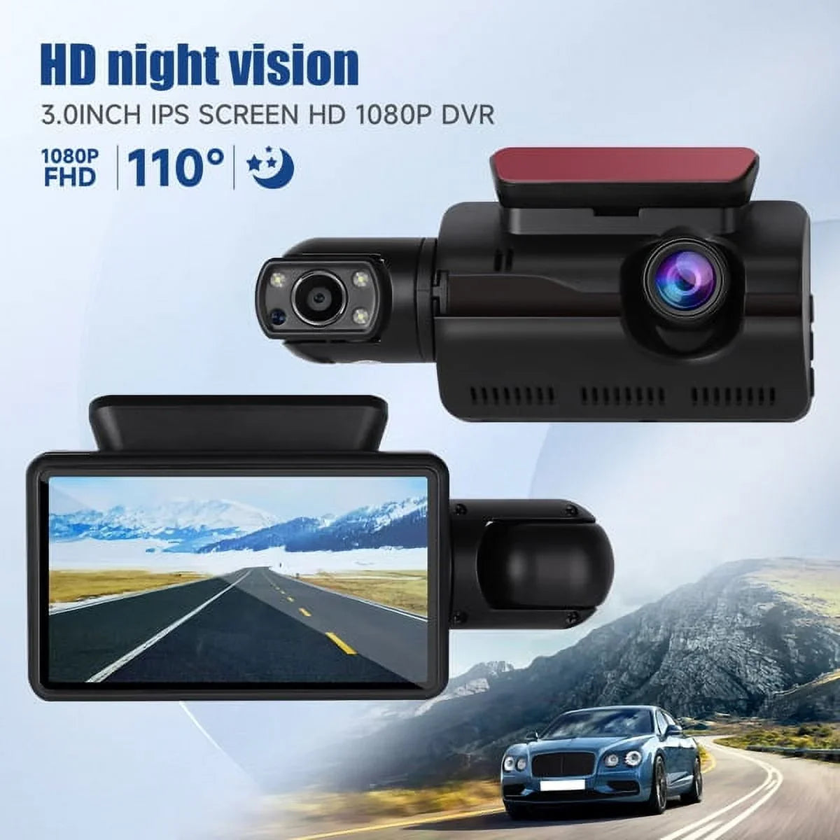 Front Vision Rear Cam Angle and Dash Night SYTHERS 170° Loop Dash Wide Camera Recording 1080P
