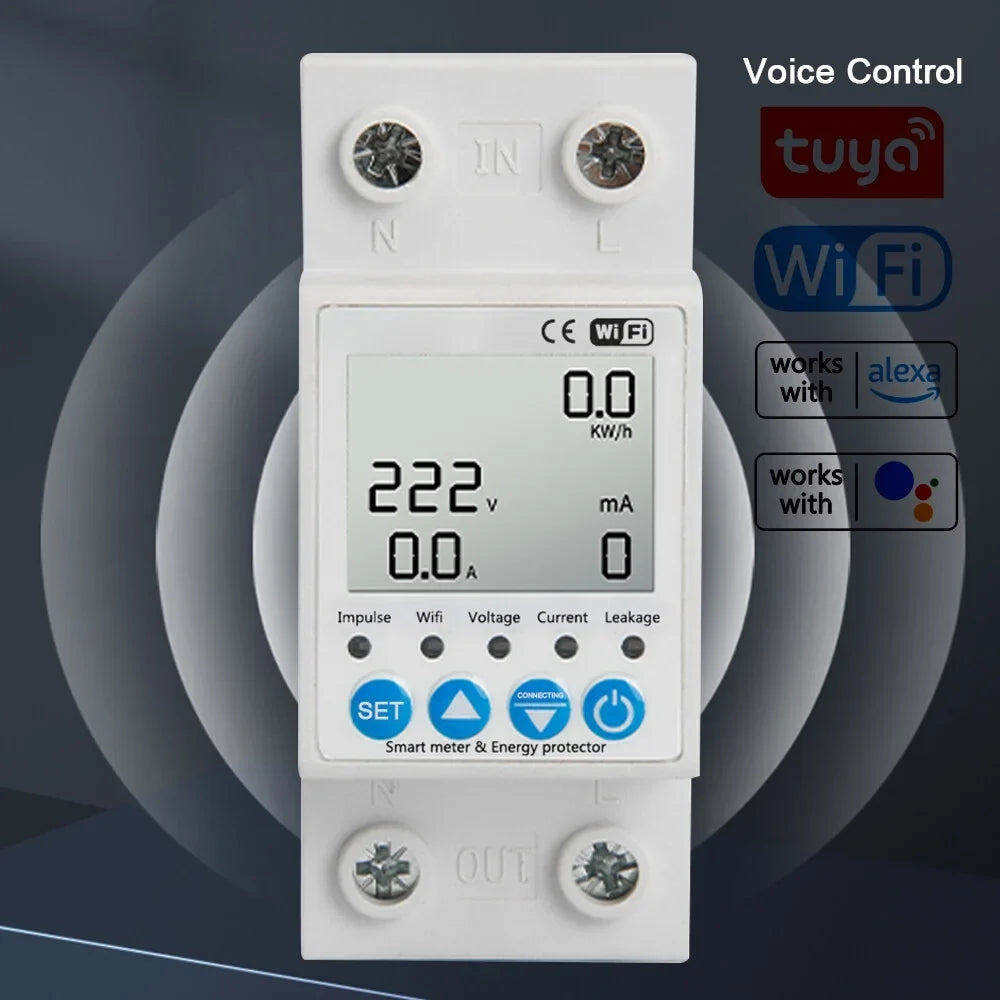 Current Control Voltage and Tuya Meter Timer Alexa Function Switch Monitoring Circuit for Breaker Intelligent Protecting Amazon Power home with Leakage WiFi Compatible Voice