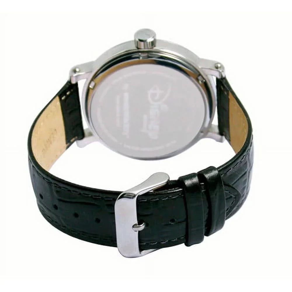 Shinny Case Black Articulating Women's Strap Vintage Silver Watch, Leather Alloy Mouse Minnie
