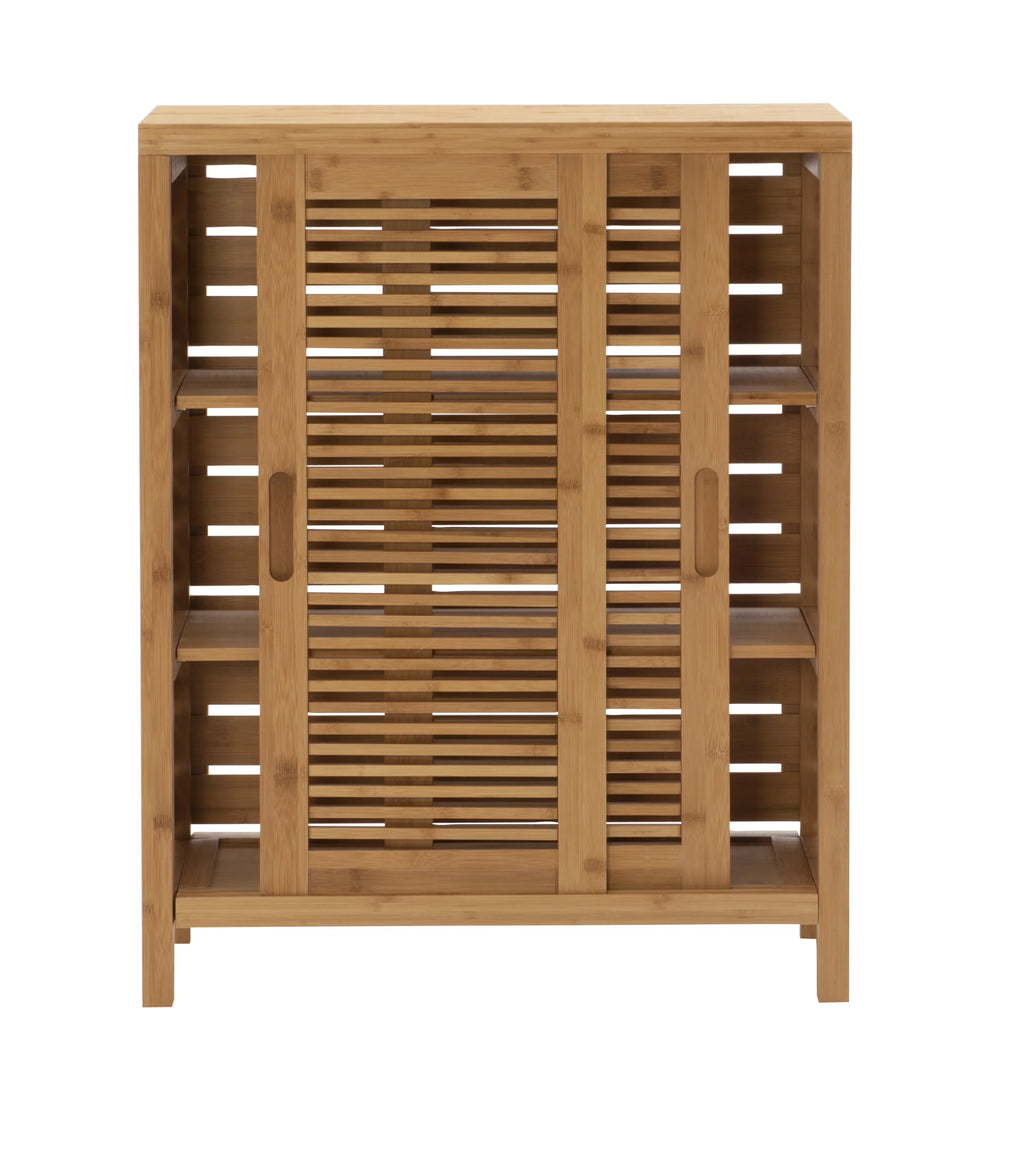 Storage Floor Bracken 3 Door Shelf Bathroom Cabinet, Bamboo Linon 2