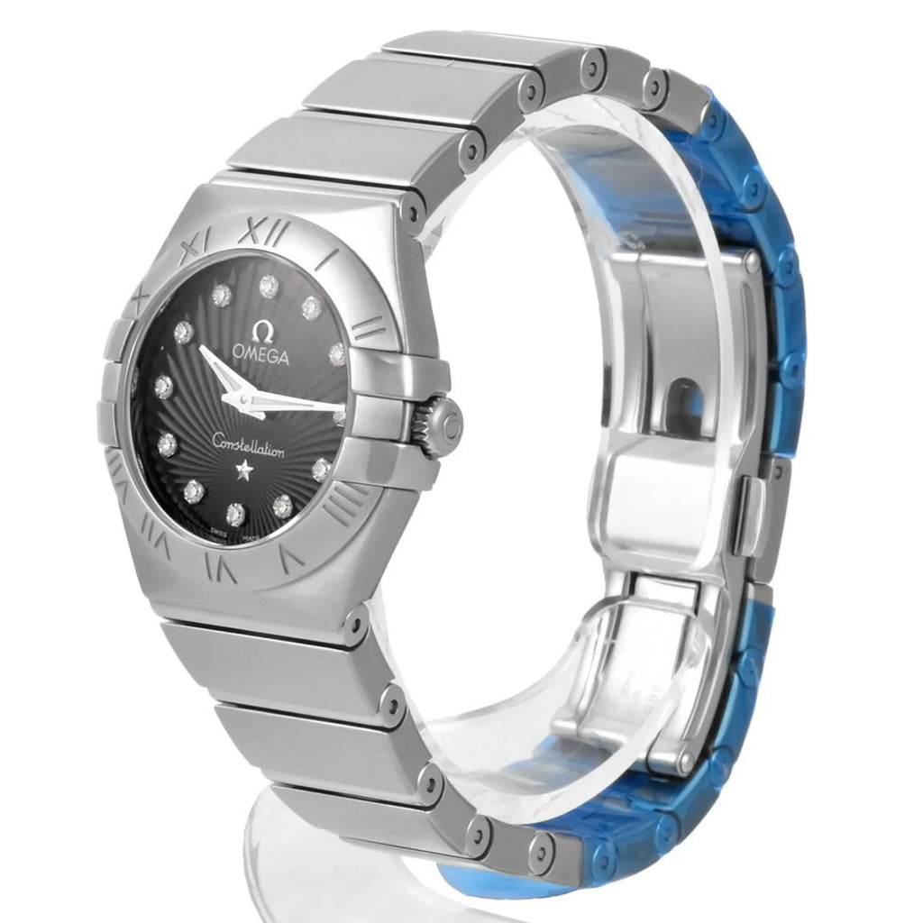 Dial (Good) 12P SS Quartz Pre-Owned Watch Omega Black Index OMEGA Women's Diamond 123.10.24.60.51.001 Constellation