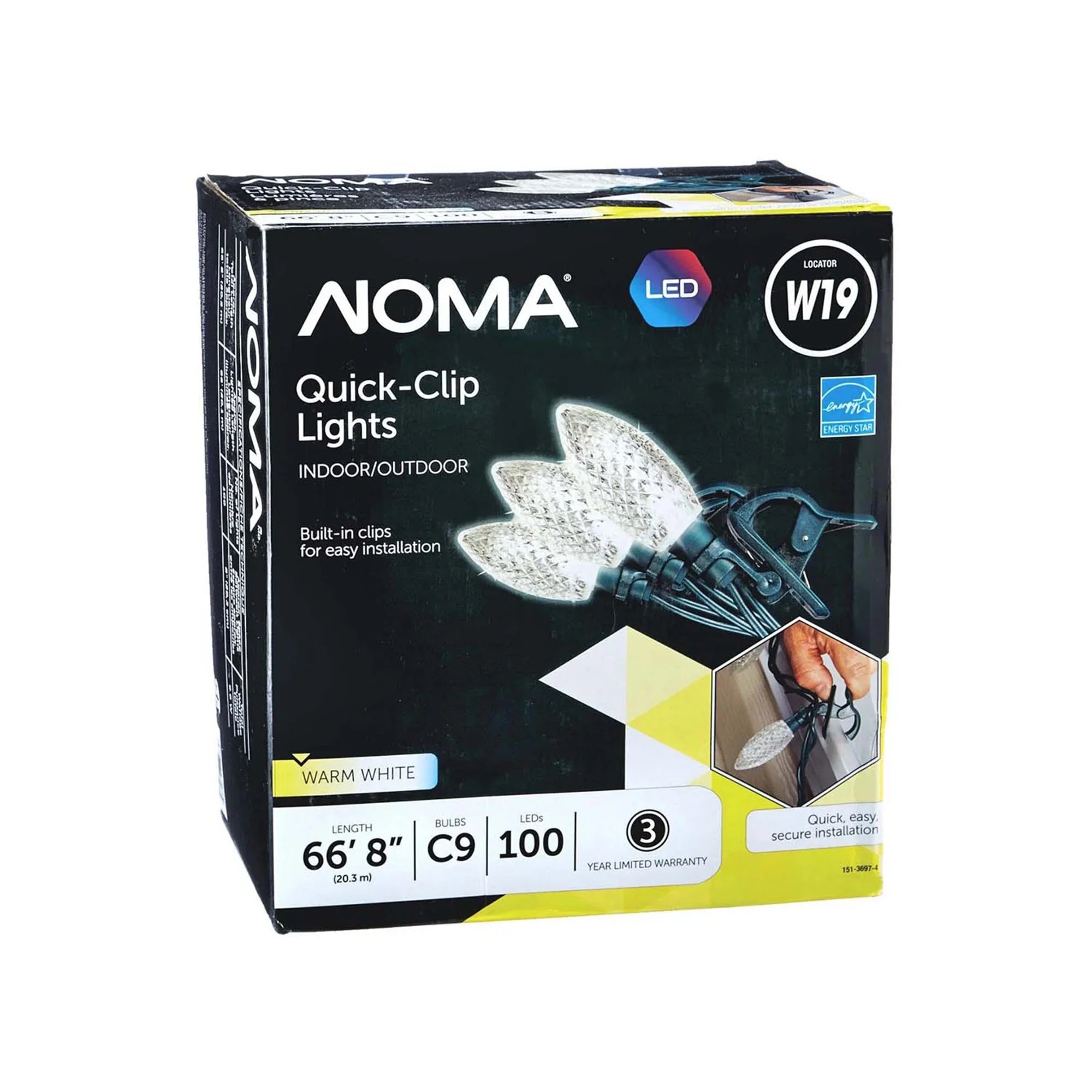 Quick C9 LED Christmas Pack) NOMA 100 String Bulbs (3 Clip Warm Lights