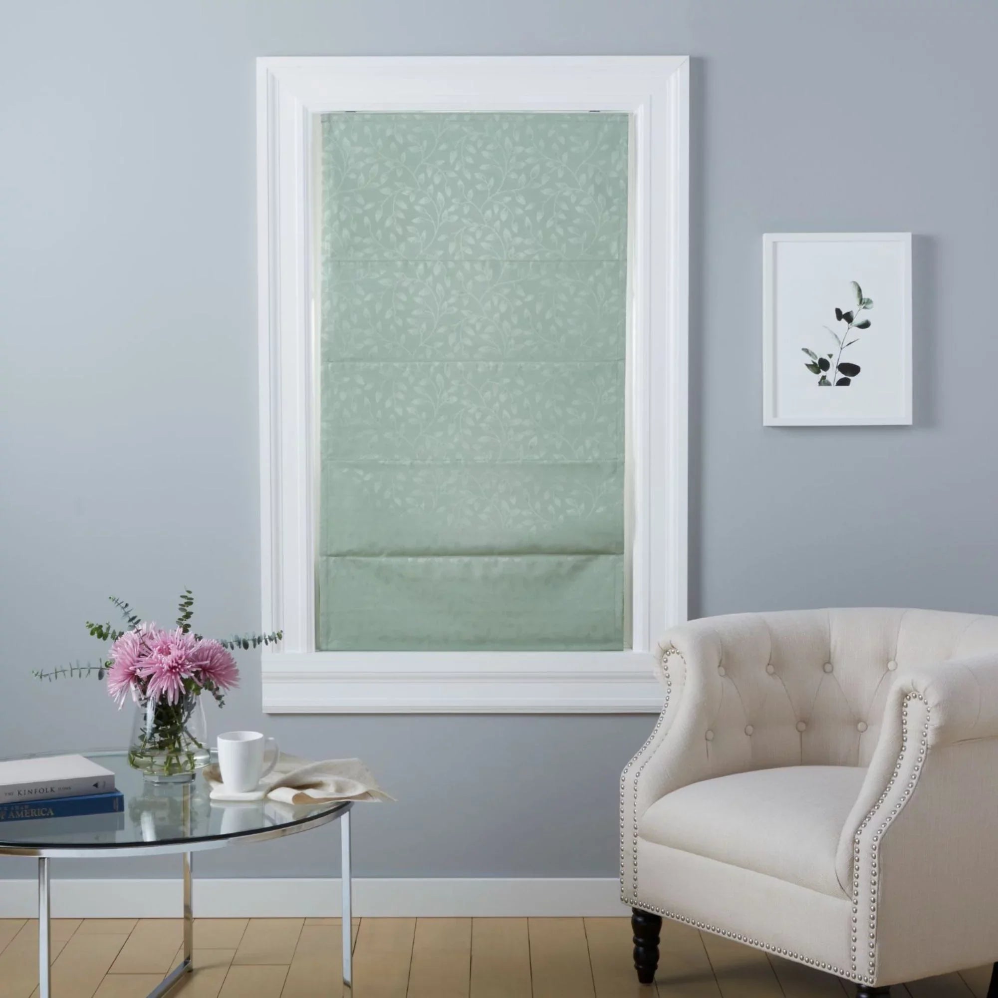 Sage Botanical Bolan Total 64", Home 34"x Exclusive Blackout Roman Shade,