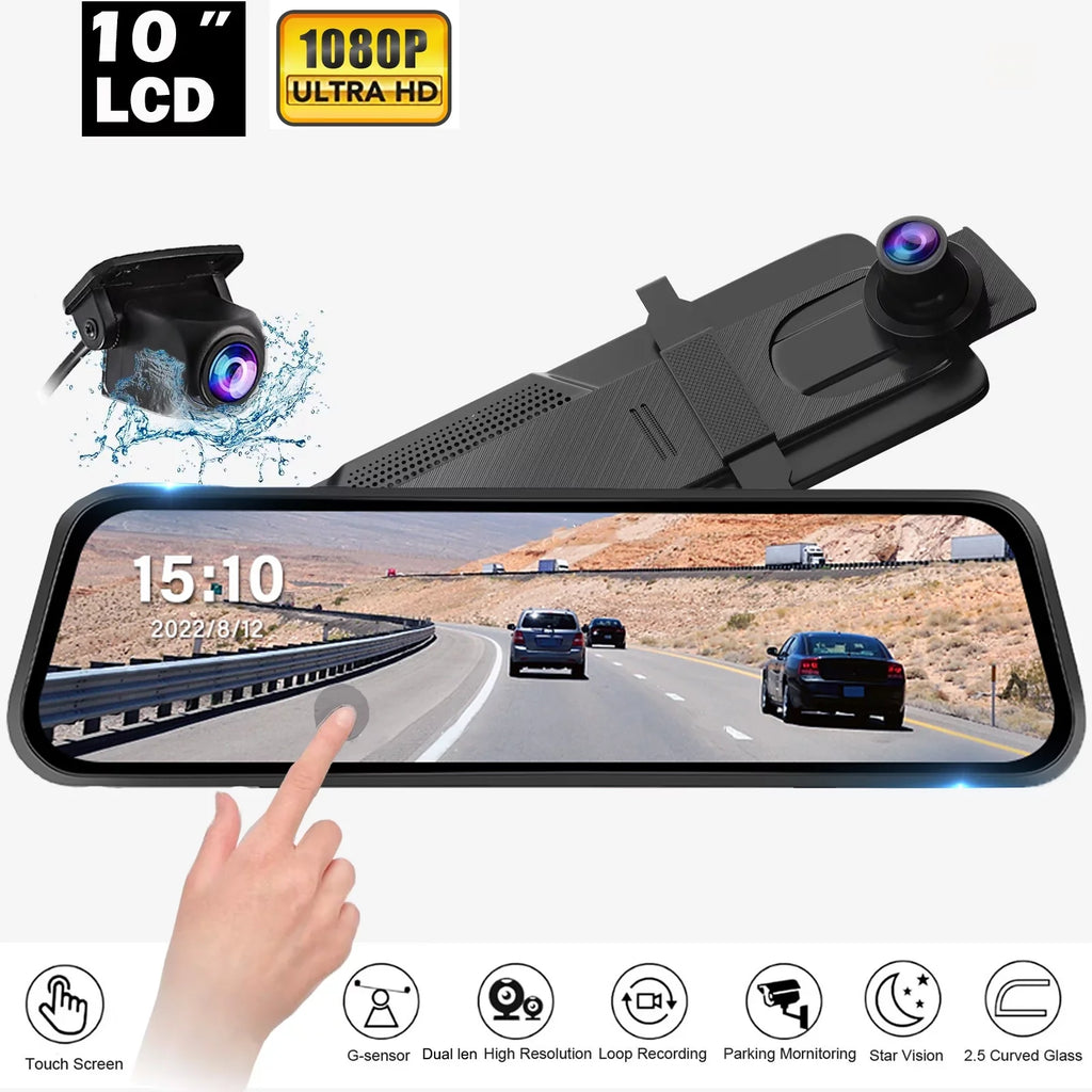 G-Sensor, cam WDR Mirror Night for and mirror view Screen, Full Car Backup 1080P Camera, View Rear Front Touch Camera Parking Erago FHD with 10" Kit:Rear Waterproof Moniter Vision, dash Rear