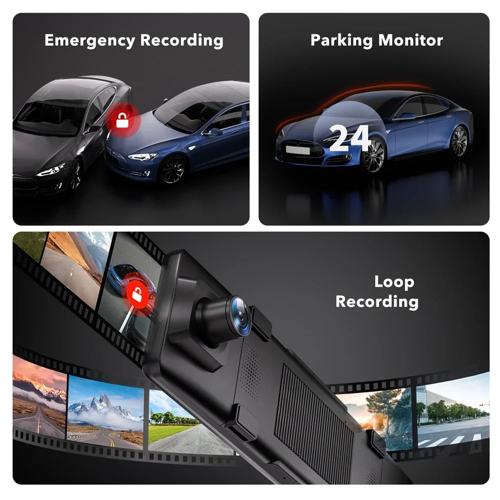 32GB 11" , Dash Screen Free Mirror Cars, UHD Vision Full Dash Card Rearview Touch GPS Cam, Dash Mirror 2.5K Camera for Rear and View REDTIGER with 4K Rear Front Night Camera