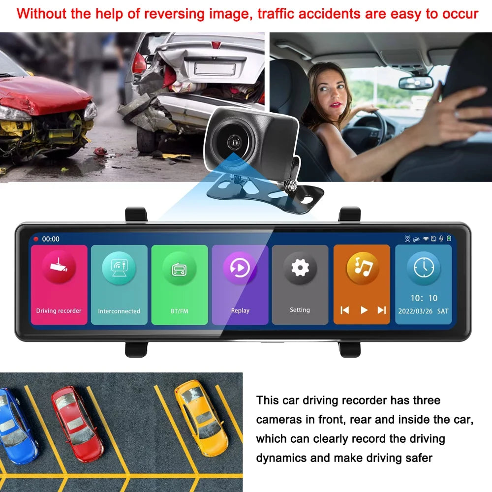 Safety Video Mirror Camera 2.5K Camcorder Recorder Cameras Screen Rearview for Recorder Touched BT Cam Car Car Recording Pinnaco Dash Driving Enhanced Auto Car Clear 3