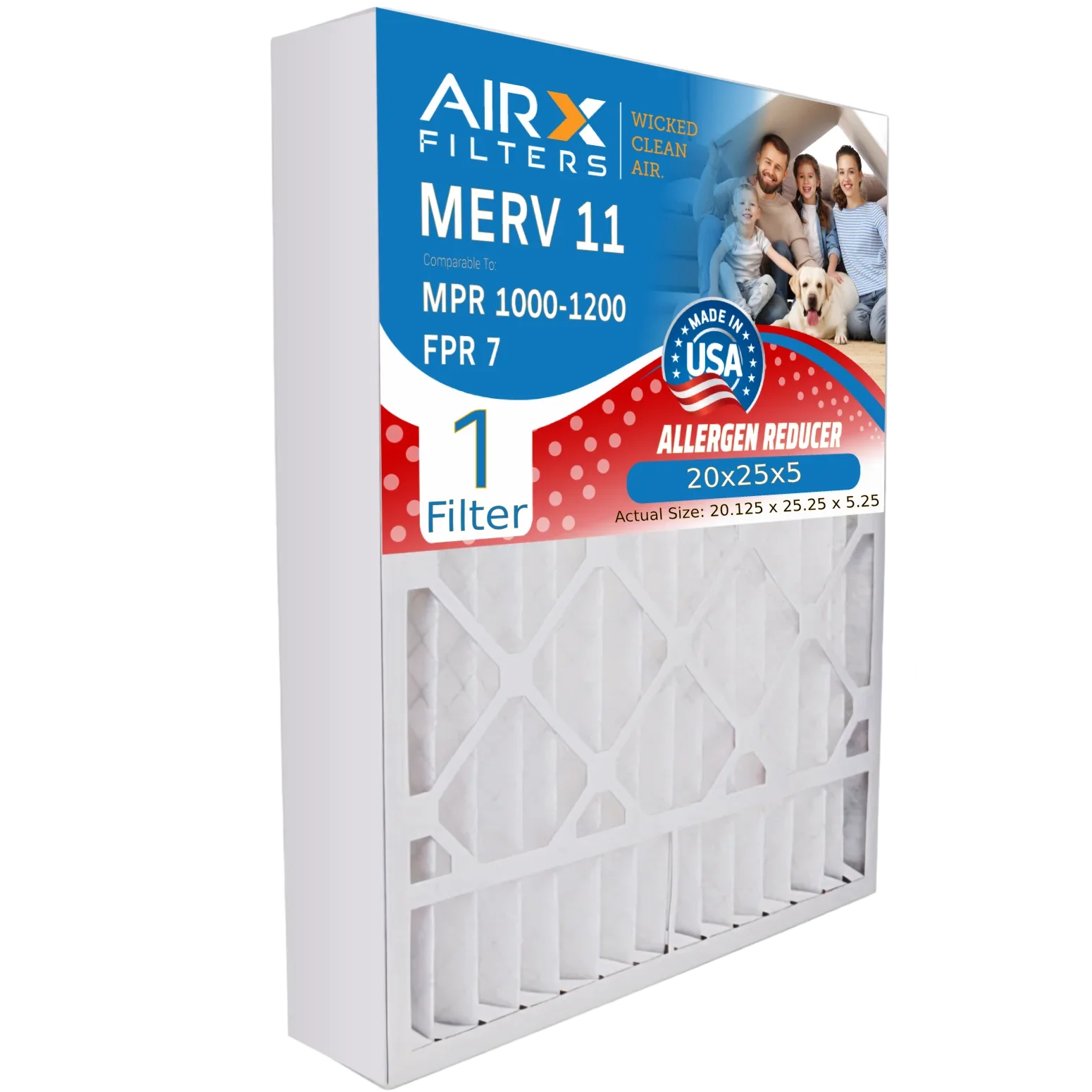 M8-1056 Filter AIRX Single & with 1 20x25x5 Premium FPR Made by Filter 1000, / 1200 MPR Goodman WICKED Amana Furnace CLEAN FILTERS Comparable AIR. MPR Compatible to Filter USA MERV 20x25x5 11 7 Air