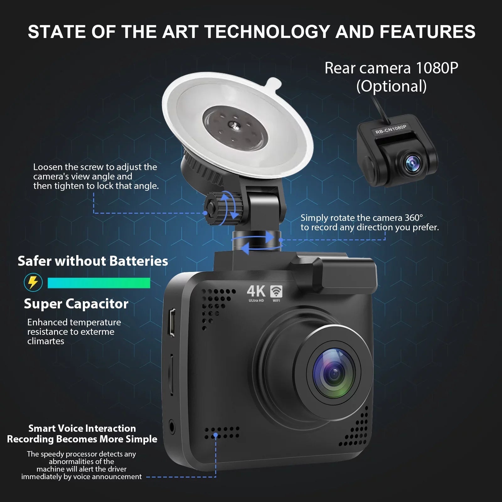 4K Parking Wide and Night Recording, Built-in for Dash & Driving Recorder Cam with Vision, 170° Monitor, Front 2160P Cars, Rear Dash G-Sensor, Camera, WDR, GPS Car WiFi Angle Cam FHD Loop with