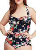 Control Ruched Vintage QZUnique Plus dimension One Swimwear Bathing Tummy Women's Swimsuit Piece Halter Suit Monokini