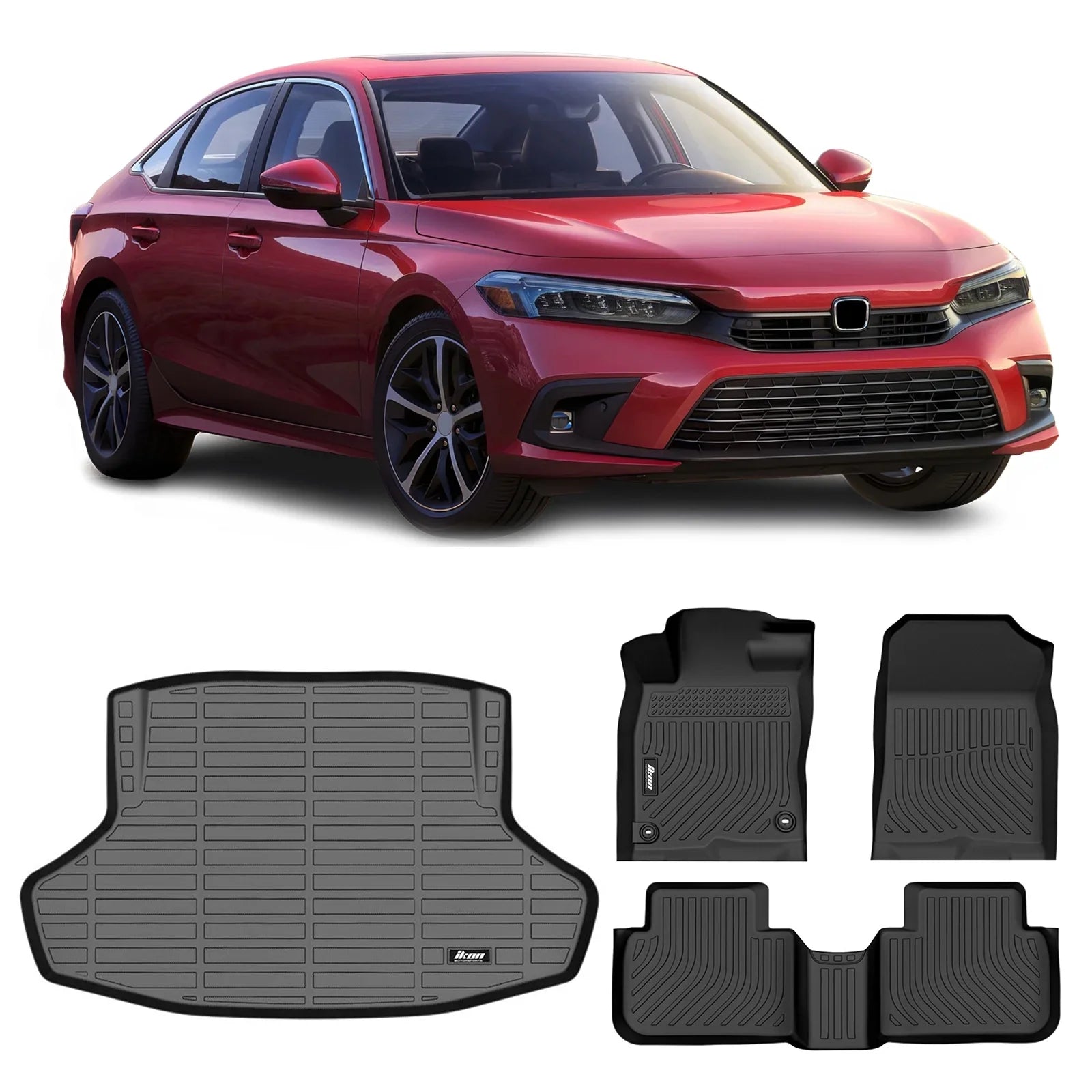 Interior 2022-2024 Trunk Mat, Anti-Slip Compatible Motorsports Storage 2nd Mats & Set 3D Row Accessories Floor climate All Honda Civic Black Floor Liners + Cover Full with TPE Ikon Front Waterproof