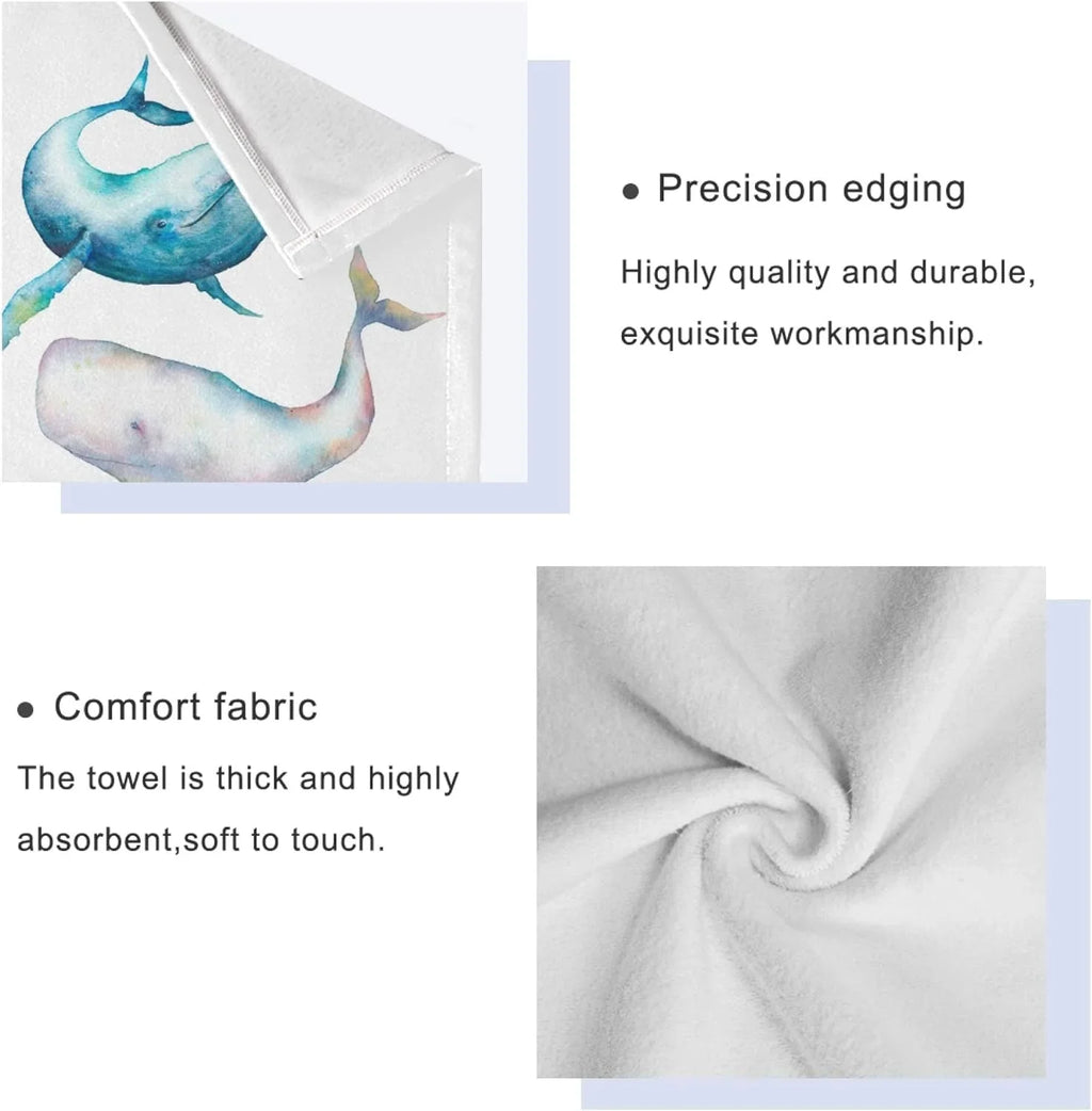 Towel 1 Blue Towels 3-Piece GZHJMY Bowhead Sets, Towel, Whale Marine Towel, Set,Watercolor Bathroom Drying Towel Hand Absorbent Washcloth, Bath Life 1 Whale 1 Bath Quick Sea Soft for Ocean Humpback