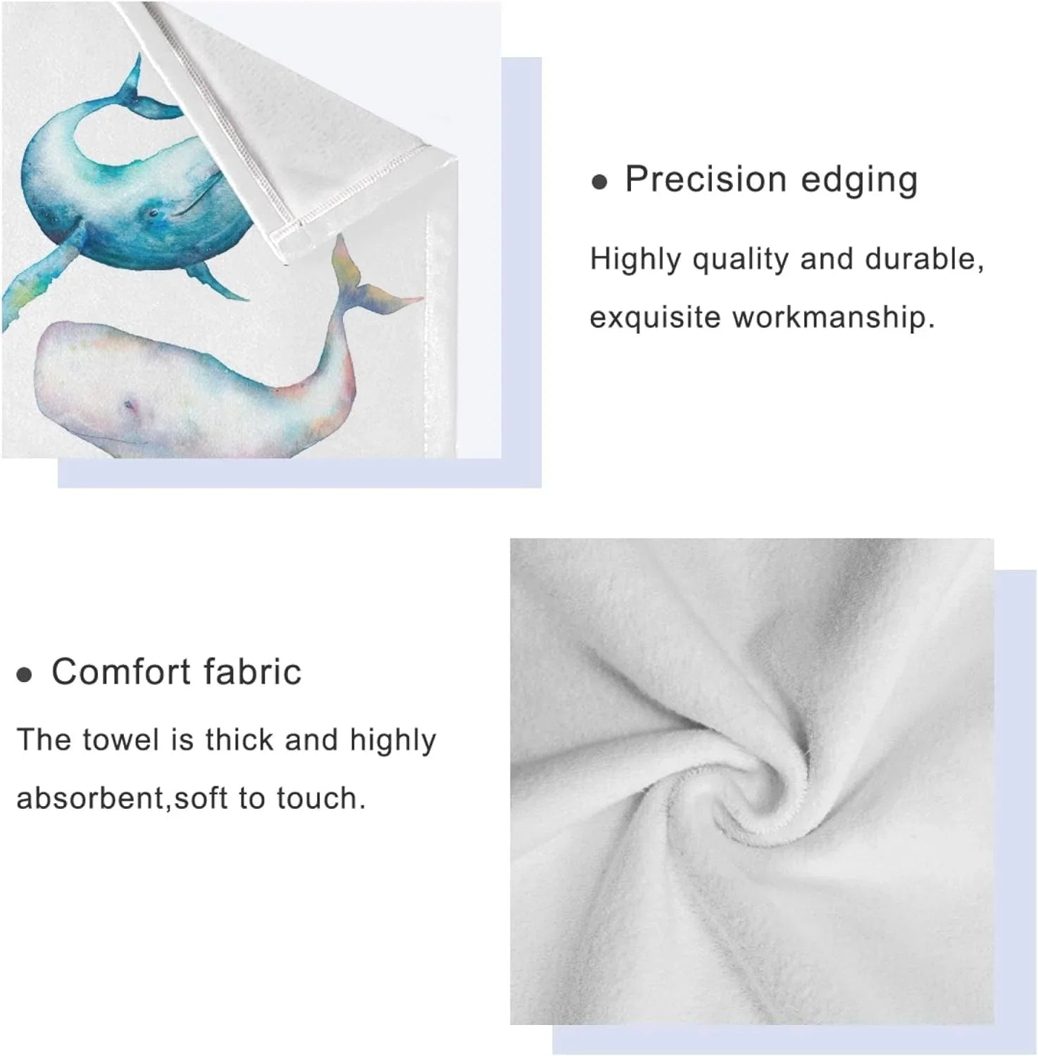 Towel 1 Blue Towels 3-Piece GZHJMY Bowhead Sets, Towel, Whale Marine Towel, Set,Watercolor Bathroom Drying Towel Hand Absorbent Washcloth, Bath Life 1 Whale 1 Bath Quick Sea Soft for Ocean Humpback