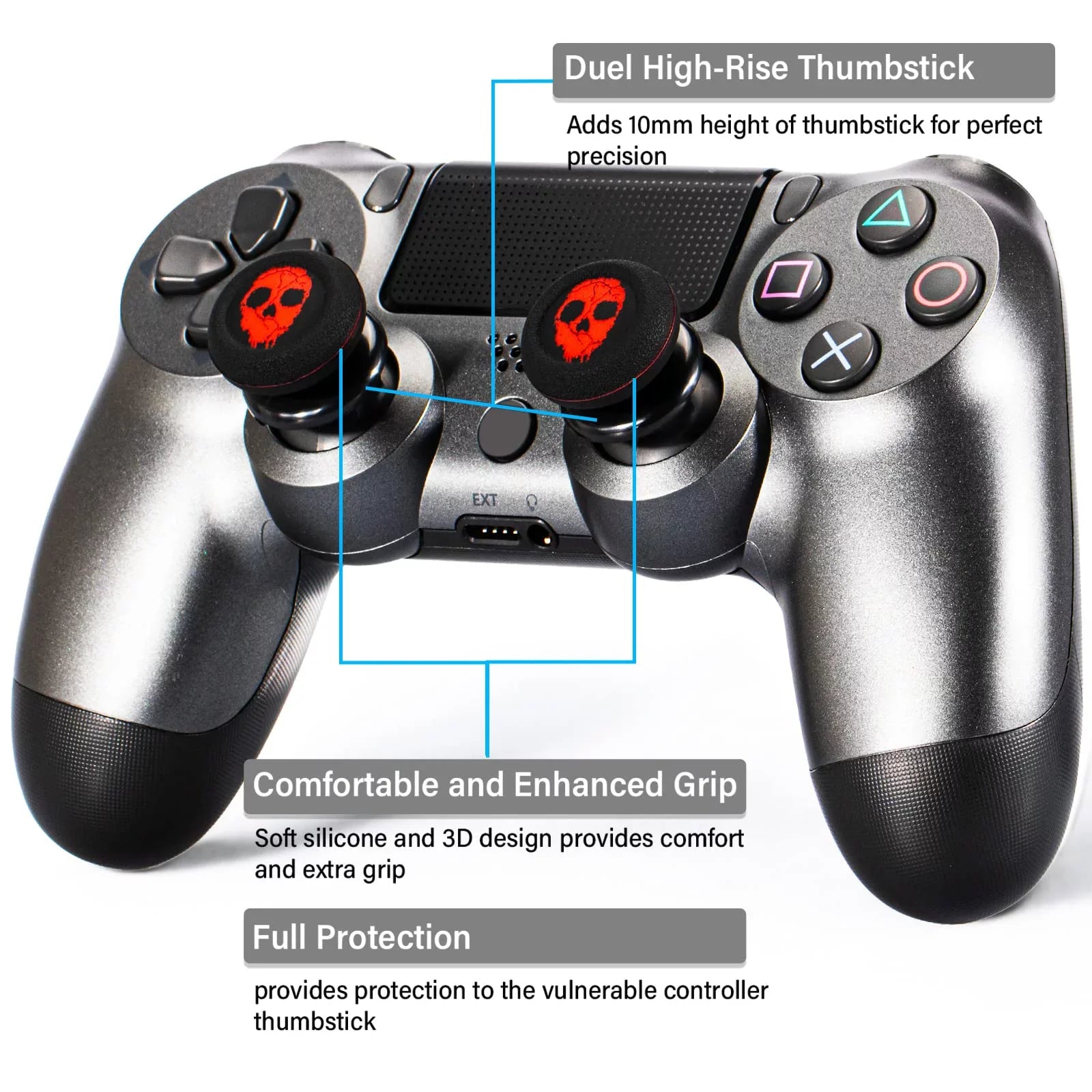 (Ghost PS5 Cover PS4 Red) FPS Silicone Thumbstick Printing & Controller for 2 Dualsenese Extender Playrealm & Sets Grip Rubber