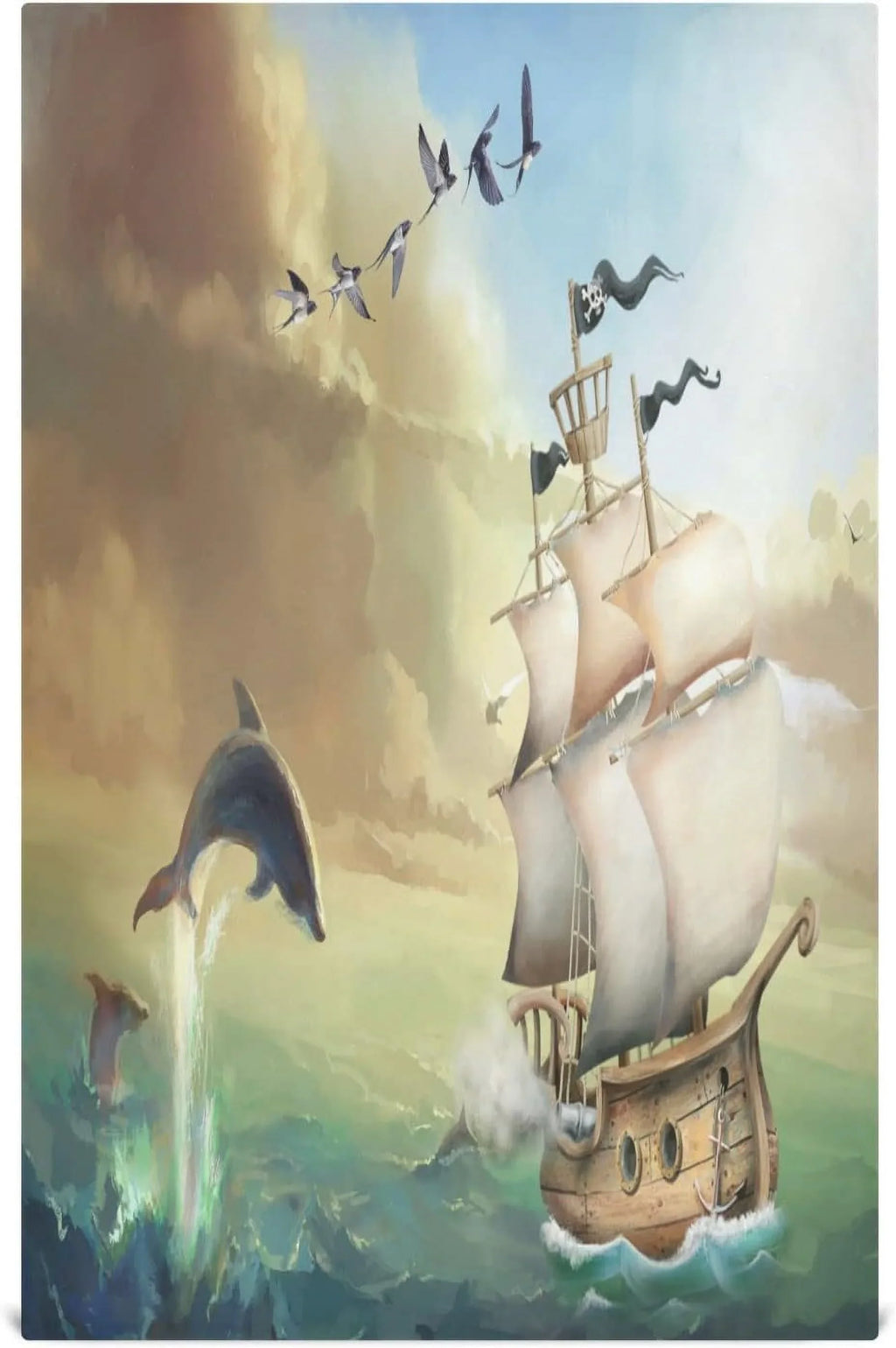 Loop, Towel Drying Kitchen Dolphins for Cloth with Absorbent Towels Set Sailboat and Cleaning Summer 18"x28"Lint-Free Hanging of Jumping Ocean Wiping Kitchen 6 Dish Tea