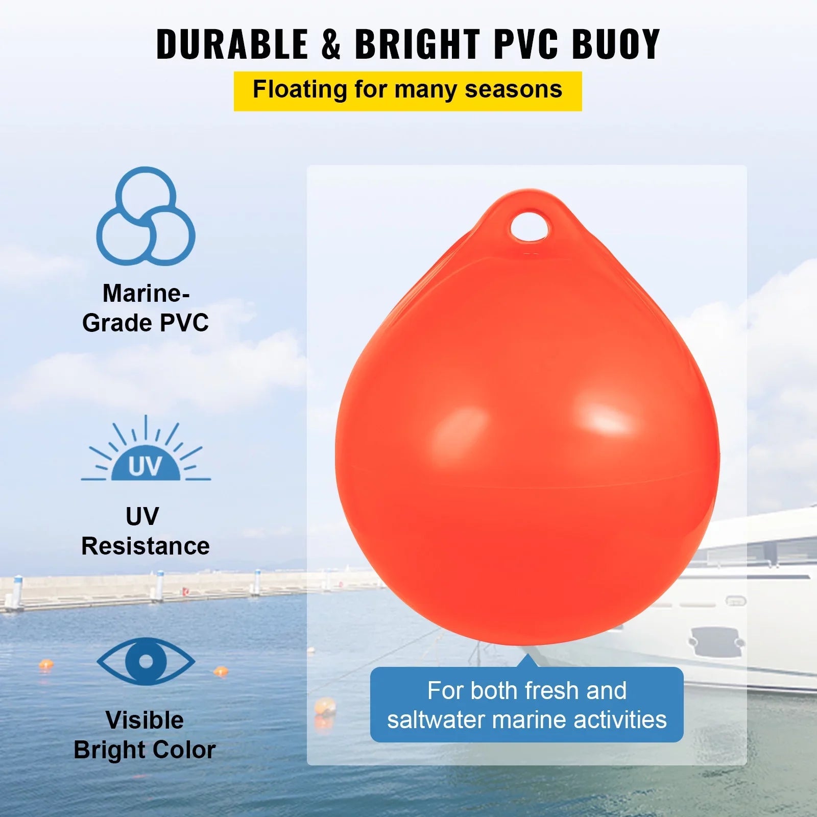 Anchoring, Boat Ball, Heavy-Duty 27in Buoy, BENTISM Vinyl Marking, Orange Fishing, Boat Inflatable Rafting, Marine-Grade Diameter Buoy, Round Marker Buoy Mooring