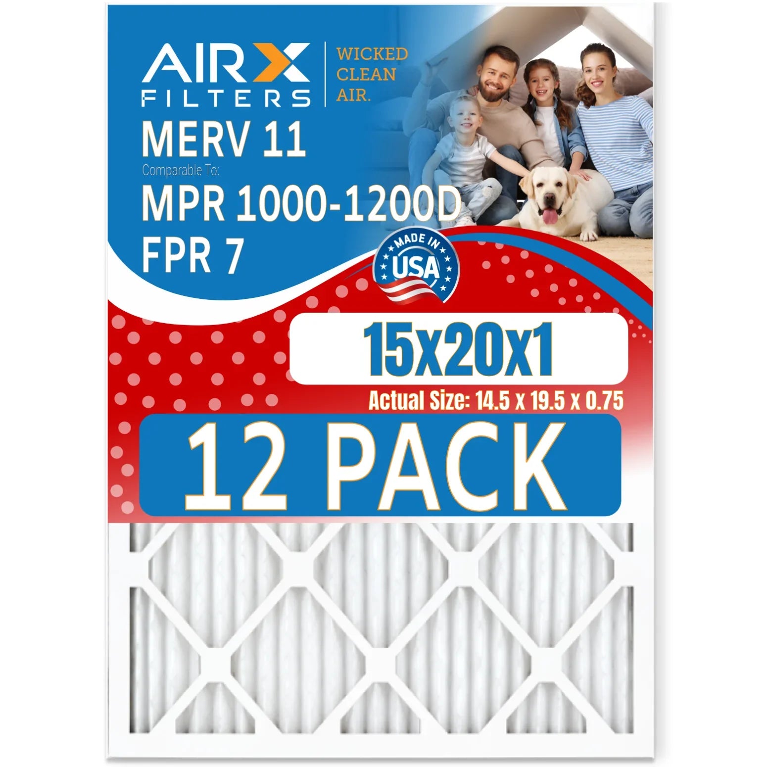 CLEAN Air MERV MPR Filter 7 & 15x20x1 Pack FILTERS - WICKED AIR. by Filters 1000, in 11 to FPR AIRX of MPR Made Furnace USA Comparable Rating, 12 1200