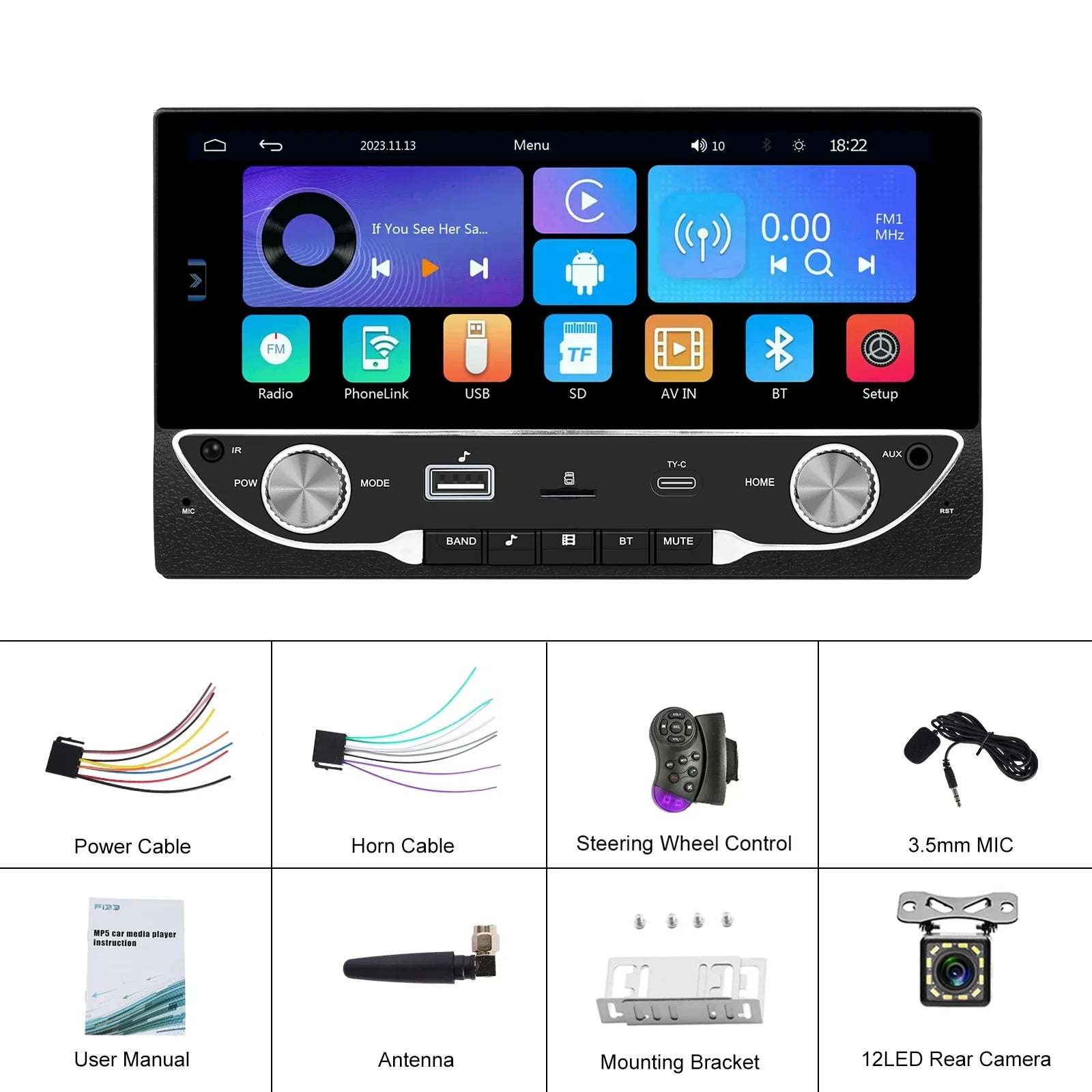 wireless View carplay/auto Rear Support mp5 Bluetooth TF/USB Player Radio 2DIN Car Universal Camera FM 6.86" Receiver
