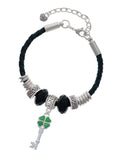 Bead Clover Aunt Key Green Lucky Delight Translucent Jewelry Celtic Knot Leaf Leather Extender Silvertone Four 7"+2" Bracelet,