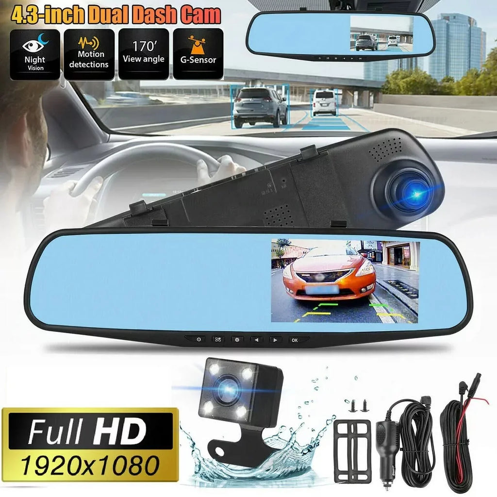 Lens 4.3" Pack for Night Monitor, 1080P Angle Detection,G-sensor Trucks,170°Wide Cars Car Front Car DVR Camera Cam Cam Vision,Parking 1 Monitor,Motion Dual Dash Rear Rearview Mirror