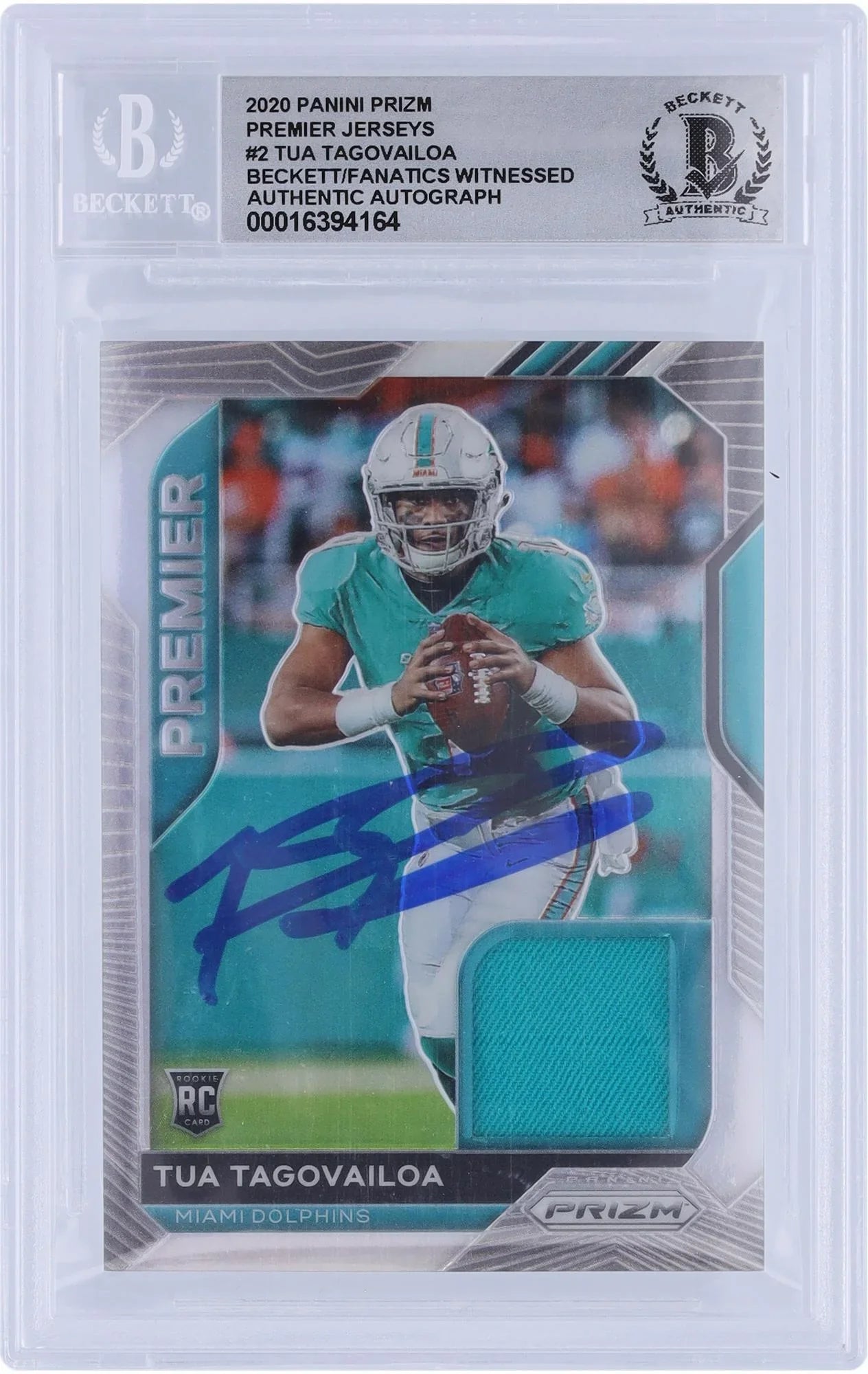 Dolphins Relic Premier Authenticated Tua Certified 2020 Authentic Prizm Rookie Fanatics - Witnessed Tagovailoa Beckett Autographed Panini Fanatics Miami Jerseys Card #2 10