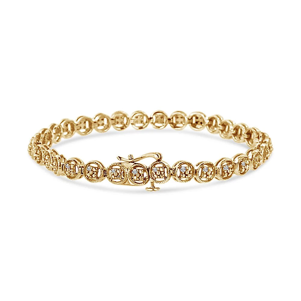 Plated I2-I3 Yellow Sterling .925 Clarity) Wheel 14K Gold Diamond (I-J 7" 1/10 Silver Color, Link Open Tennis Circle Bracelet Cttw