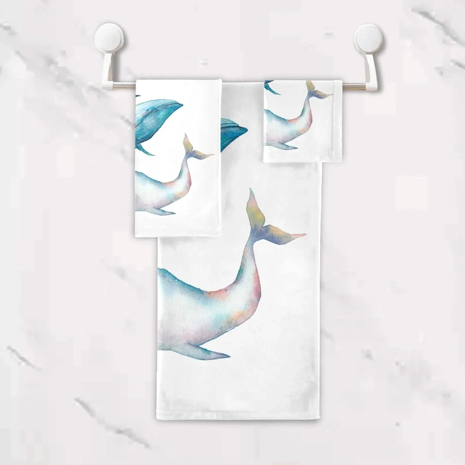 Towel 1 Blue Towels 3-Piece GZHJMY Bowhead Sets, Towel, Whale Marine Towel, Set,Watercolor Bathroom Drying Towel Hand Absorbent Washcloth, Bath Life 1 Whale 1 Bath Quick Sea Soft for Ocean Humpback