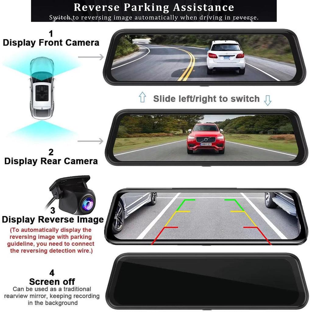 G-Sensor, cam WDR Mirror Night for and mirror view Screen, Full Car Backup 1080P Camera, View Rear Front Touch Camera Parking Erago FHD with 10" Kit:Rear Waterproof Moniter Vision, dash Rear