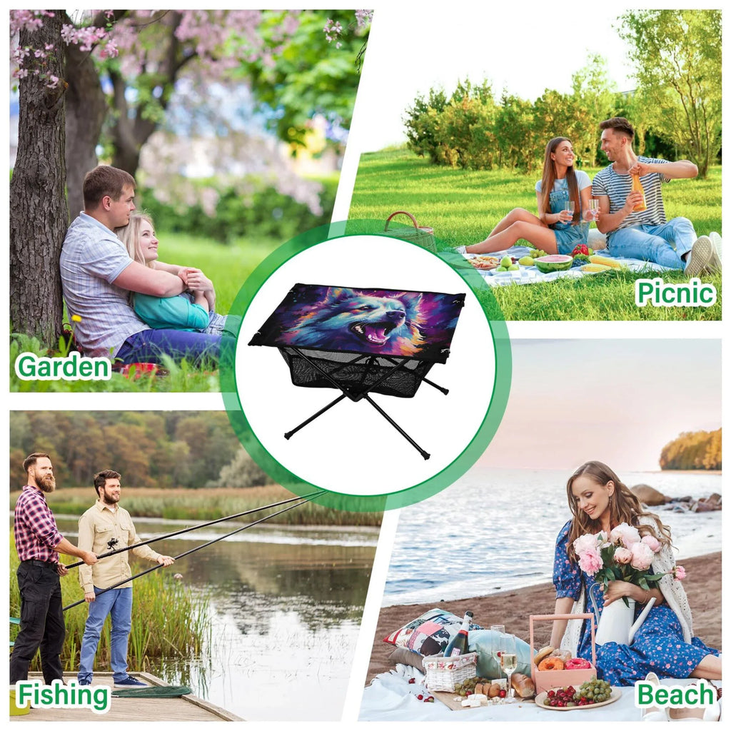 BBQ Compact with for Storage Portable exterior Foldable Table Picnic Fishing Cool Hiking Table Wolf Table Abstract Bag Beach Camping