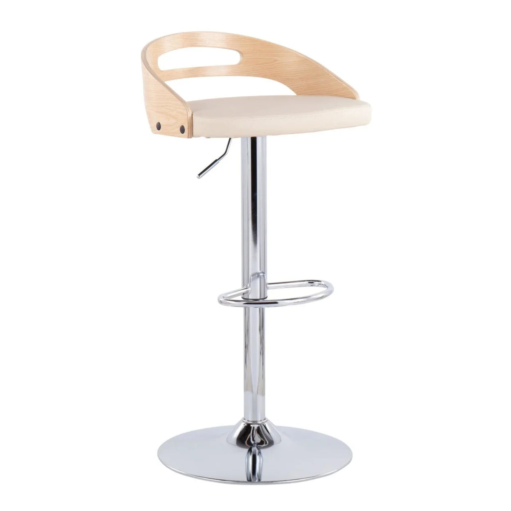 And With Swivel Cassis Cream Leather Wood Barstool Mid-Century Faux Natural Modern Adjustable In