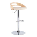 And With Swivel Cassis Cream Leather Wood Barstool Mid-Century Faux Natural Modern Adjustable In
