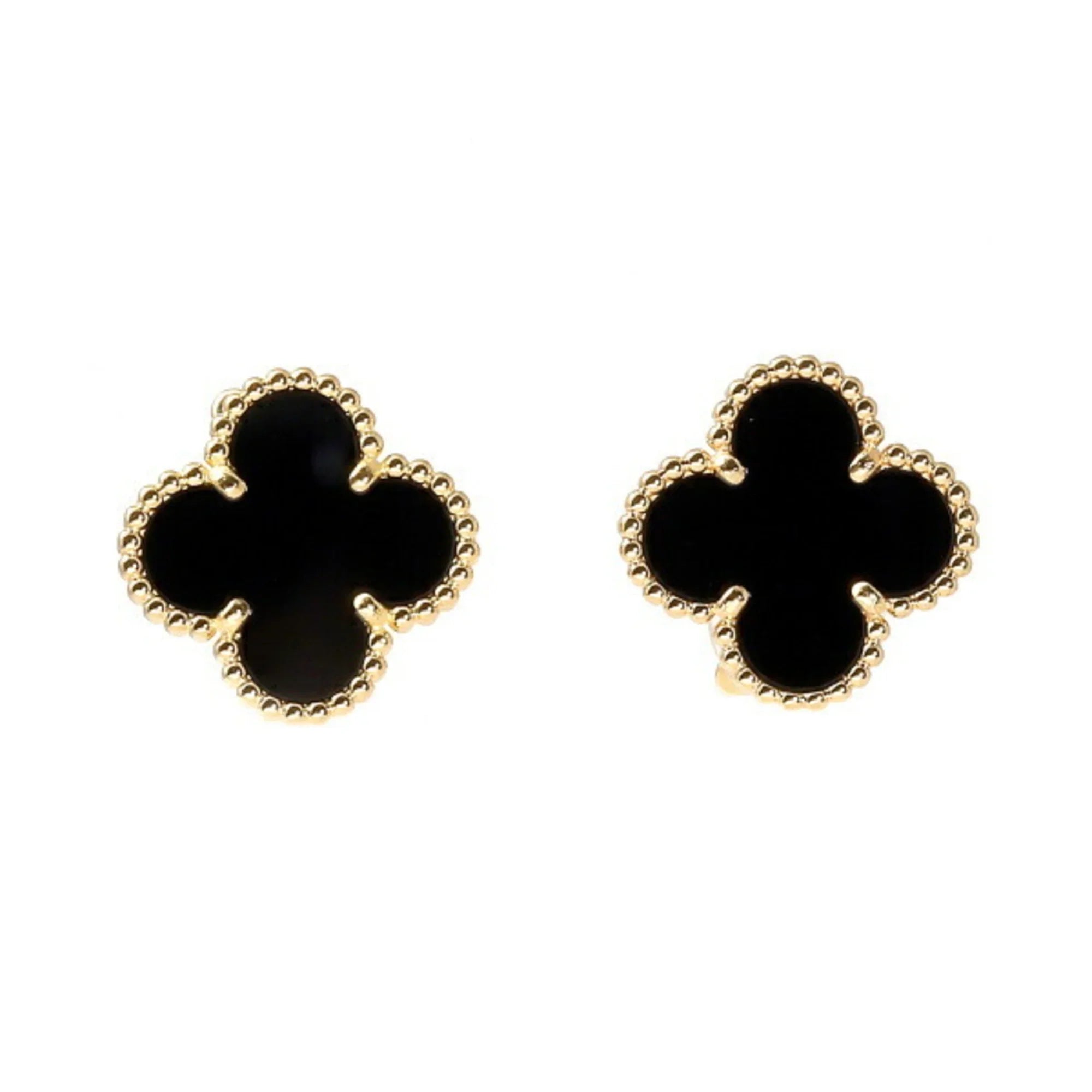 Gold Cleef Alhambra Pre-Owned & K18YG Vintage Cleef Arpels Van Van (Good) Earrings Onyx Yellow Arpels