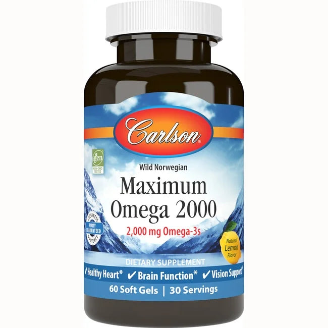 Maximum 2,000 60 Omega-3s, Carlson Each Omega mg