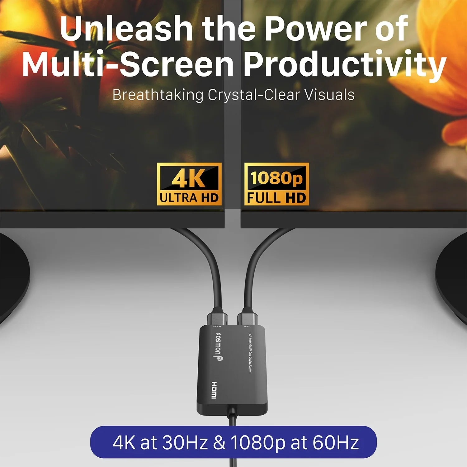 Windows 6 Splitter Display Adapter, Support HDMI to HDMI 4K@30Hz+1080P@60Hz, Adapter, OS & Fosmon 3/4, USB-C, Dual Monitor Video Graphics 2.0 Mac Monitors USB Displays 4 3.0 USB for Thunderbolt USB-A,