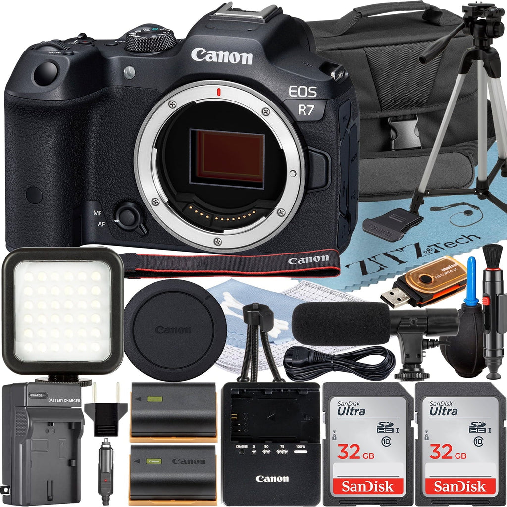 Memory Case EOS Canon Camera SanDisk Mirrorless with Accessory + 2 R7 Pack (Body) Card 32GB + ZeeTech